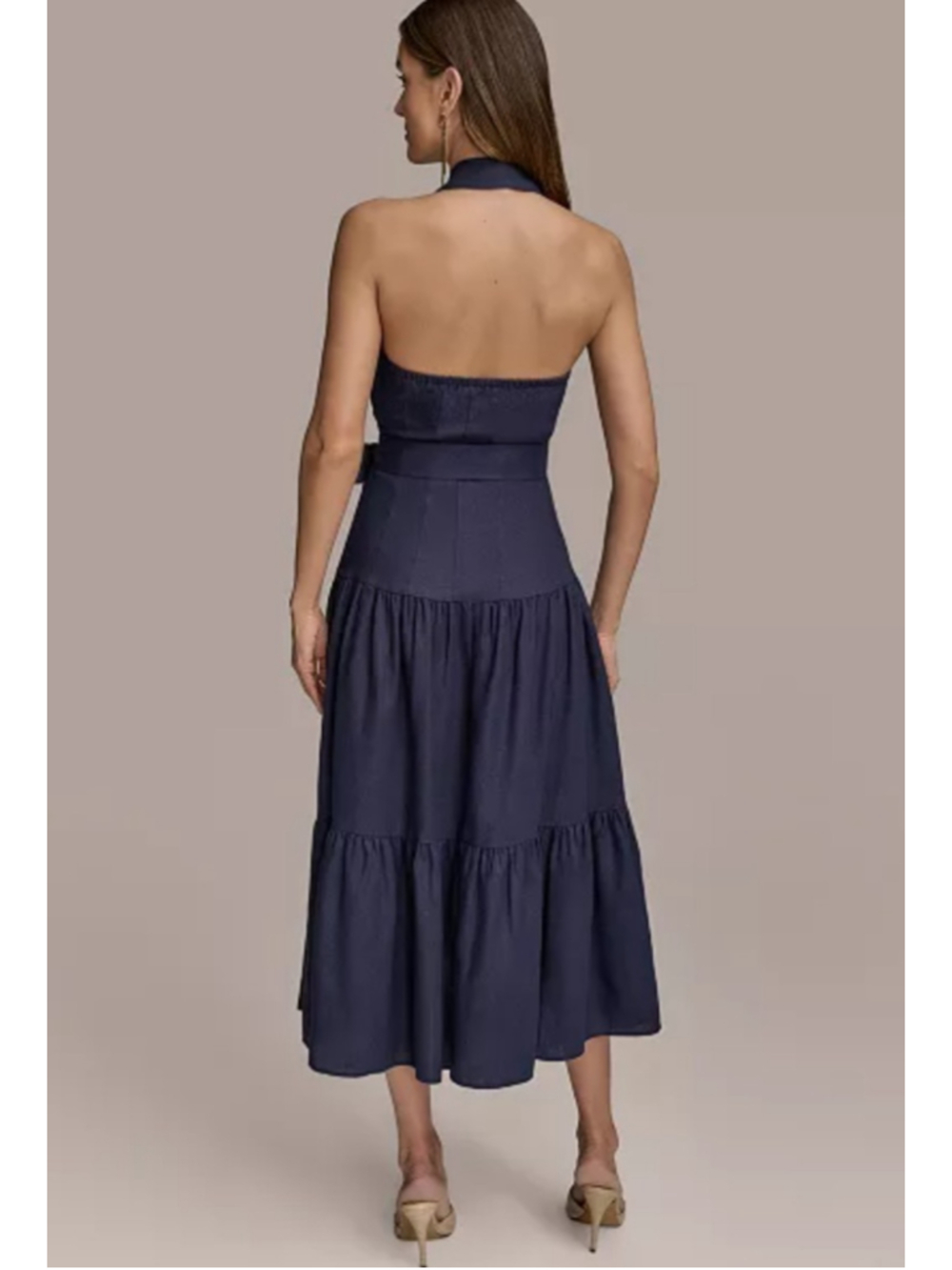 NWT Donna Karan New York Ink Blue Halter Tiered Maxi Dress Size 6 - Picture 5 of 14